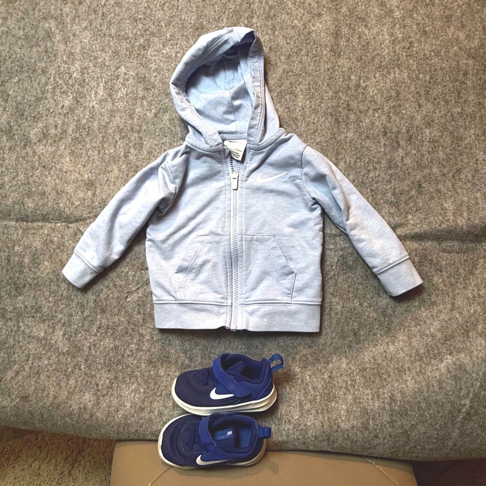 Nike Hoodie and Downshifter 9 Sneakers Set Baby 12M 5C Blue Running Shoes